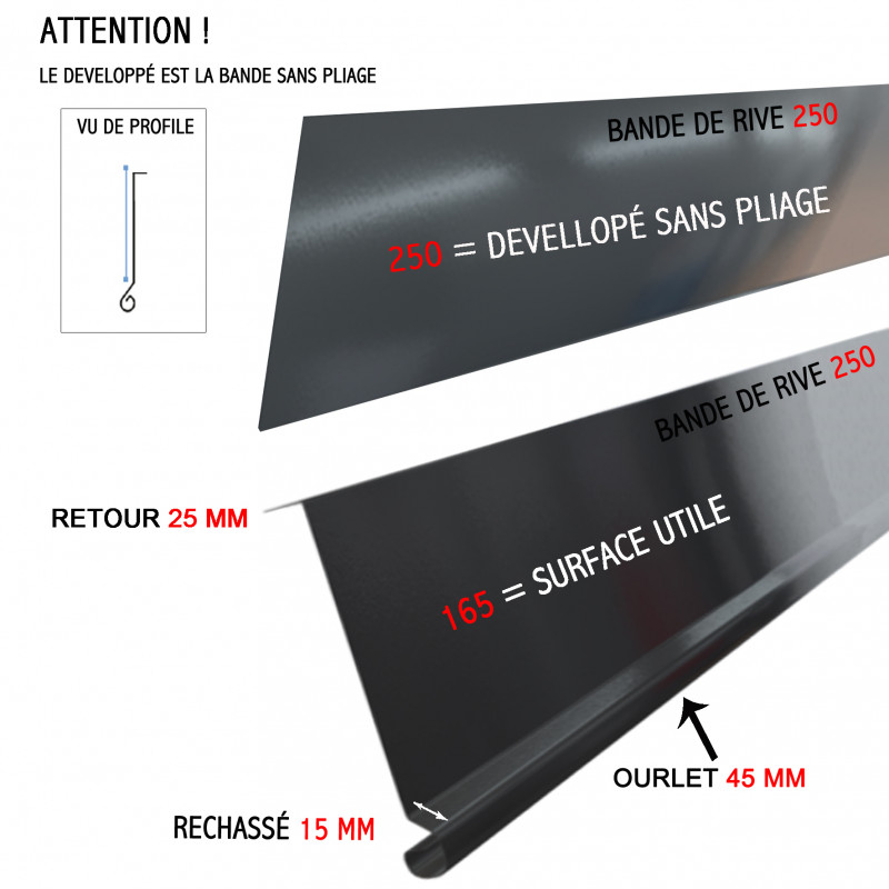 Bande de rive biseau ZINC QUARTZ - 2M