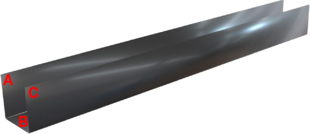 Pliage U aluminium noir RAL 9005 - Longueur 2 mètres - A: 190 mm - B: 140 mm - C: 40 mm Pliage U aluminium noir RAL 9005 - Longueur 2 mètres - A: 190 mm - B: 140 mm - C: 40 mm