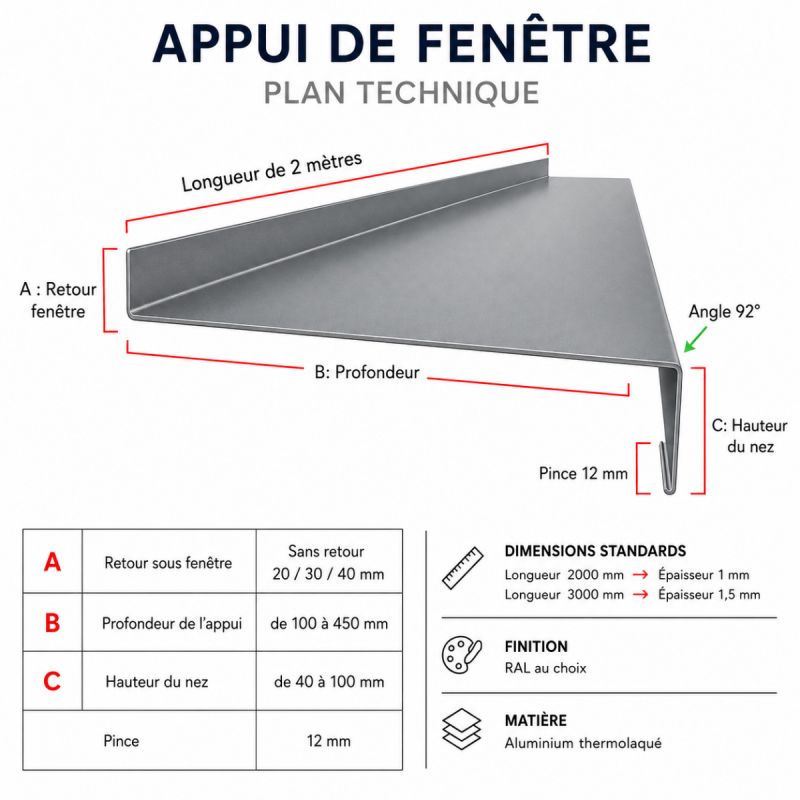 Appui de fenêtre Aluminium noir 1 mm - 2M