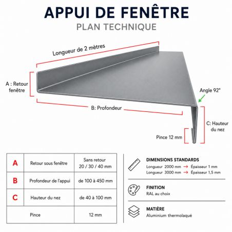 Appui de fenêtre Aluminium noir 1 mm - 2M