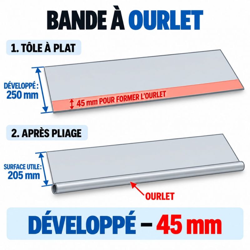 Bande à ourlet Aluminium - comprendre le développé et la surface utile